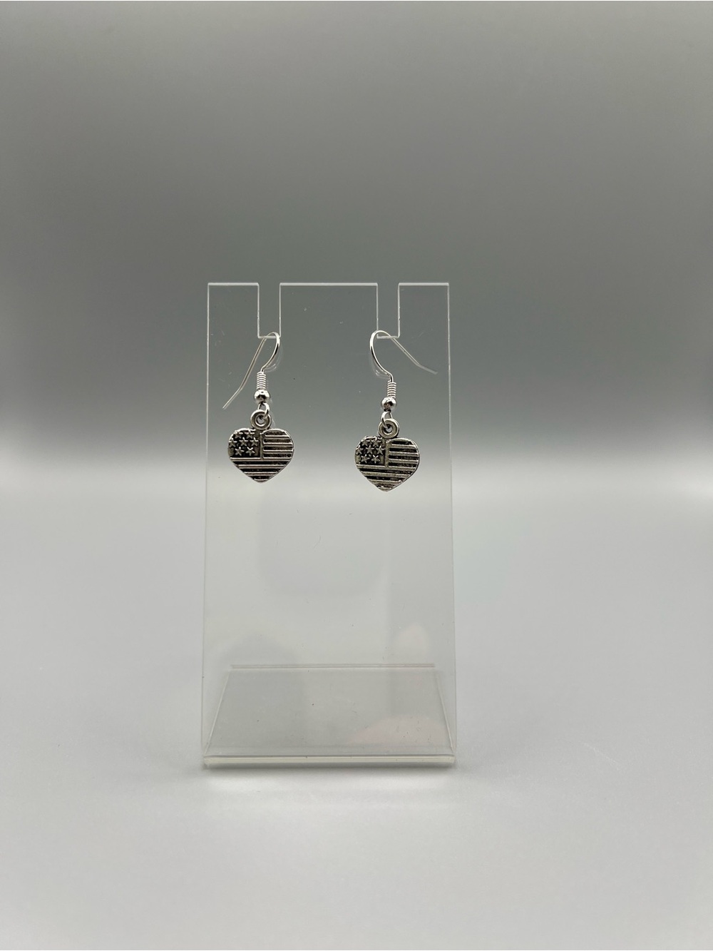 Sterling Silver Heart Flag Drop Earrings - Handmade #E0115C